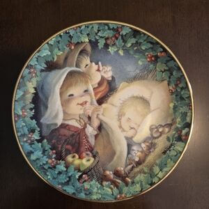 Charming Holiday Decor Plate with Children and Baby Jesus